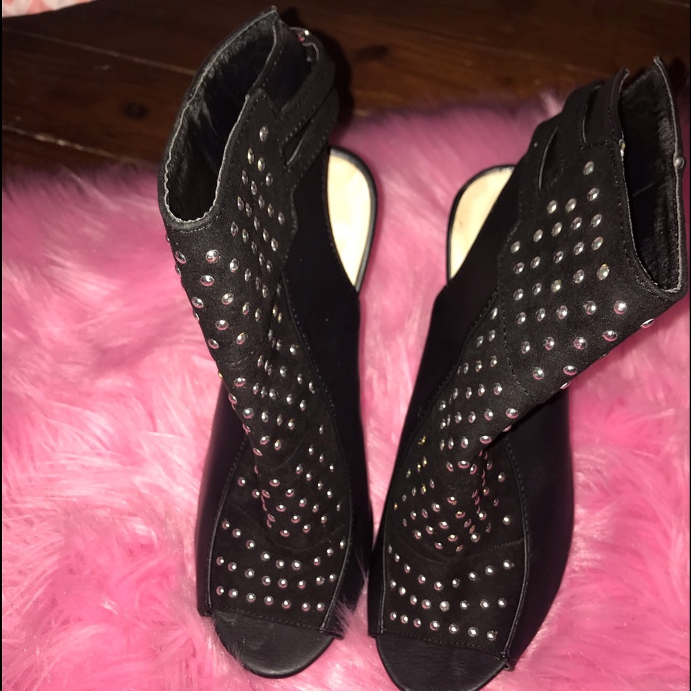 Black Silver Stud Heels two straps at the heel